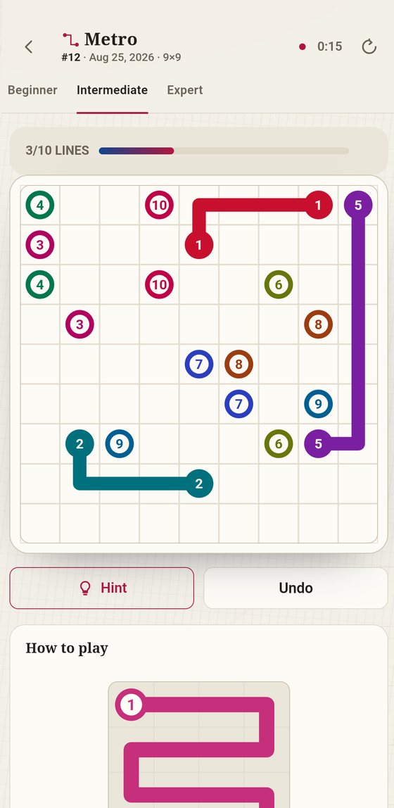 Metro: coloured lines joining station pairs